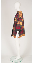 1970s Plaid Floral Lined Toggle Blanket Coat