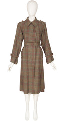 1970s Plaid Wool Rounded Shoulder Trench Coat