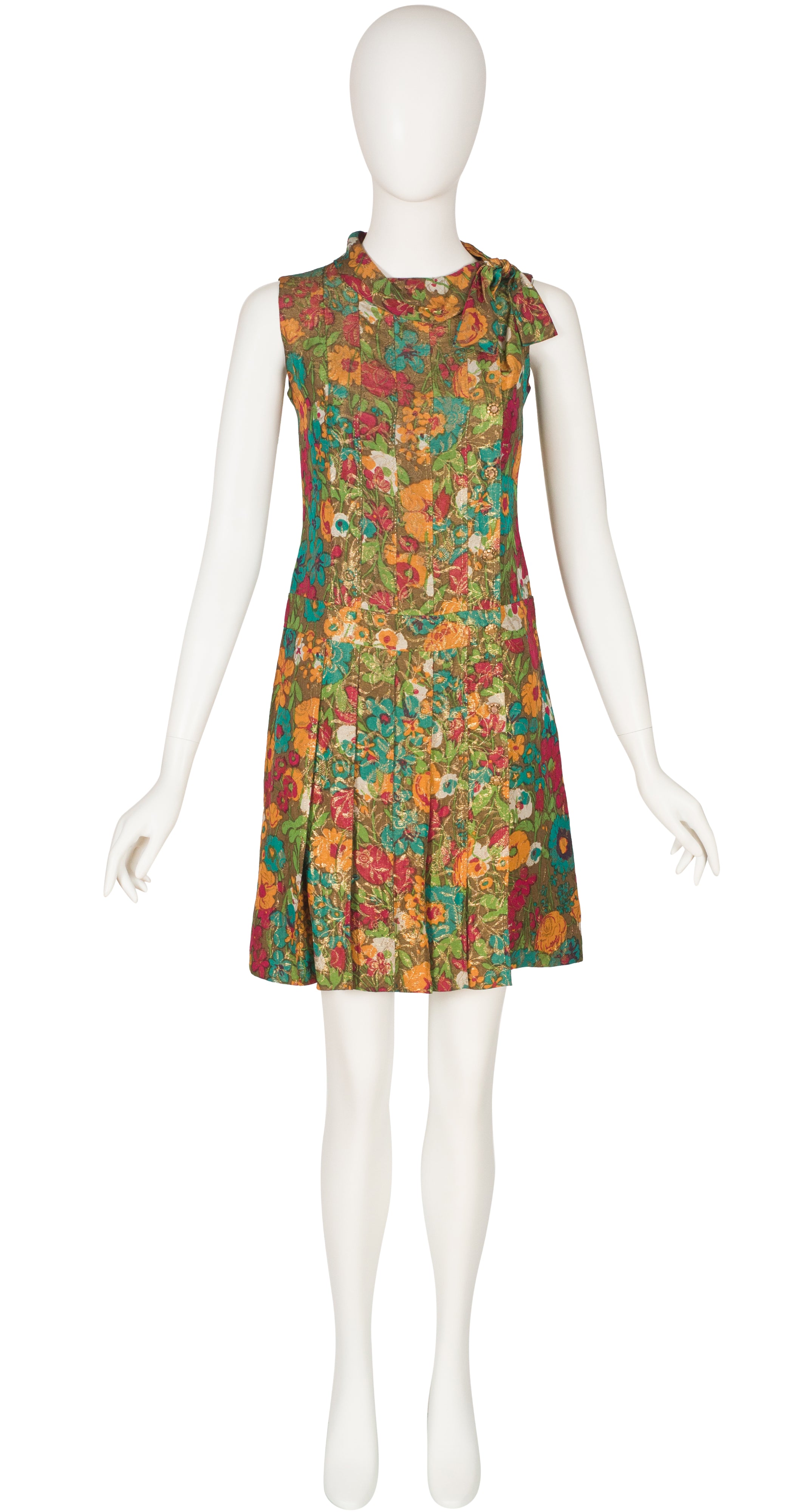 1960s Mod Floral Lamé Scooter Dress
