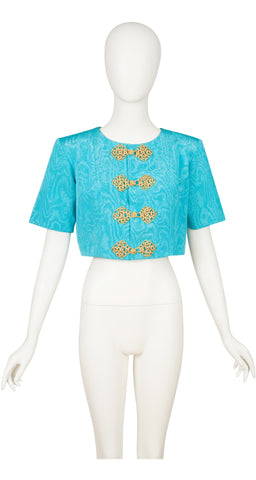 1993 S/S Runway Turquoise Moiré Cropped Jacket