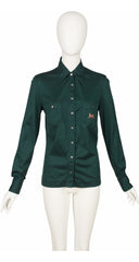 1970s Ad Campaign Green Cotton Jersey Button-Up Shirt