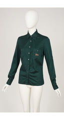 1970s Ad Campaign Green Cotton Jersey Button-Up Shirt