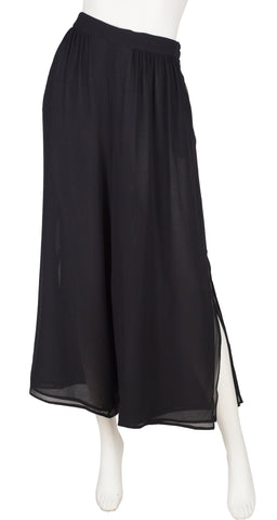 1990s Black Silk Chiffon Wide-Leg Trousers