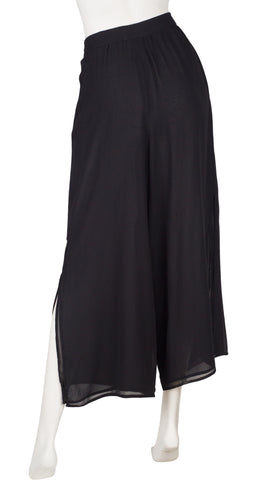 1990s Black Silk Chiffon Wide-Leg Trousers