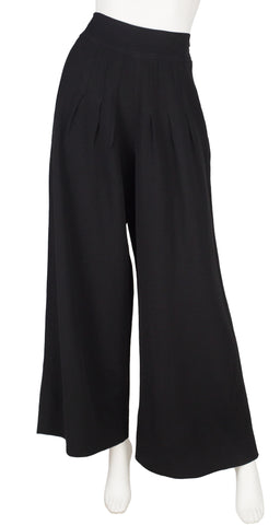 1970s Black Wool Crepe Wide-Leg Trousers