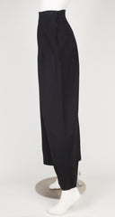 1970s Black Wool Crepe Wide-Leg Trousers