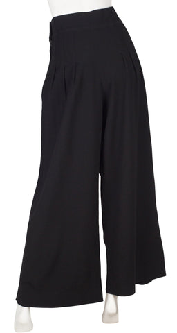 1970s Black Wool Crepe Wide-Leg Trousers