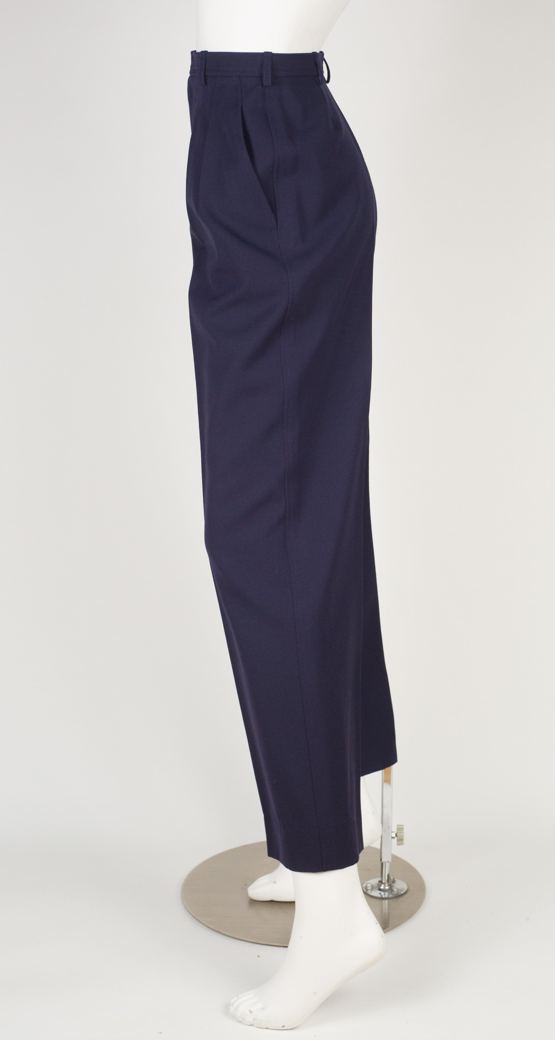 1980s Navy Wool Pleated Straight-Leg Trousers