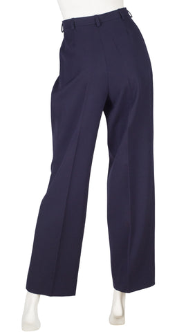 1980s Navy Wool Pleated Straight-Leg Trousers
