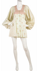 1970 Floral Cotton Balloon Sleeve Tunic Mini Dress