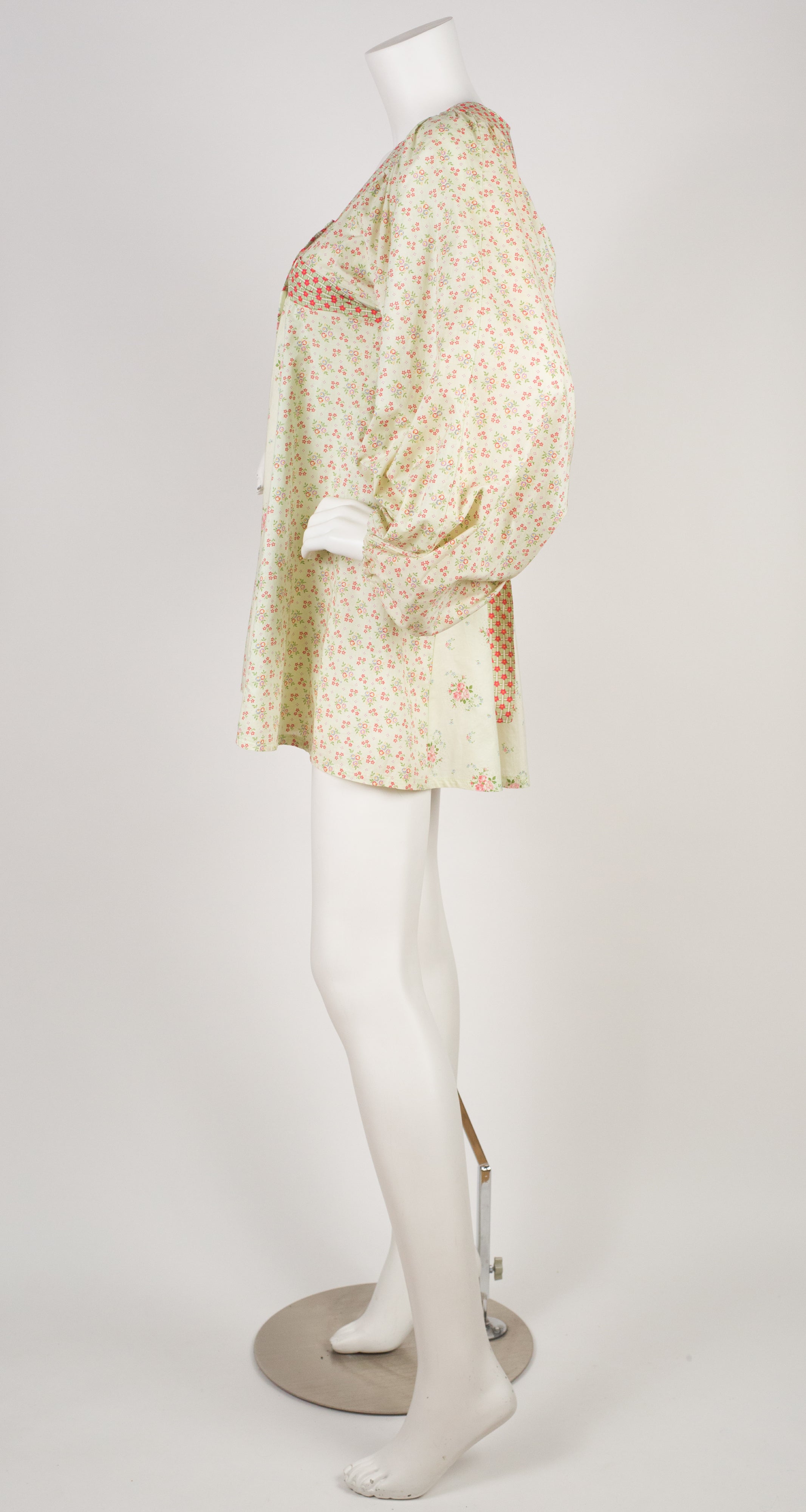 1970 Floral Cotton Balloon Sleeve Tunic Mini Dress