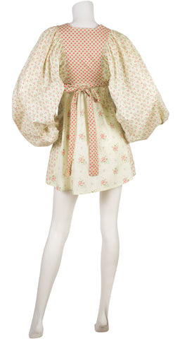 1970 Floral Cotton Balloon Sleeve Tunic Mini Dress