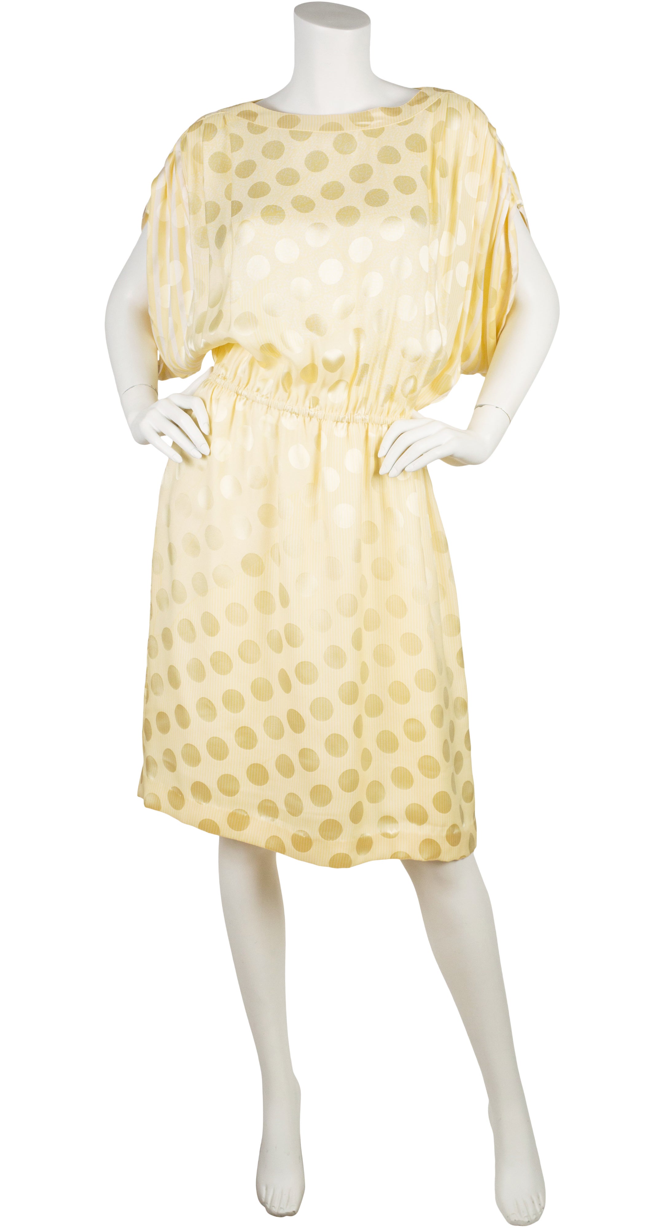 1980s Yellow Polka-Dot Silk Jacquard Dress
