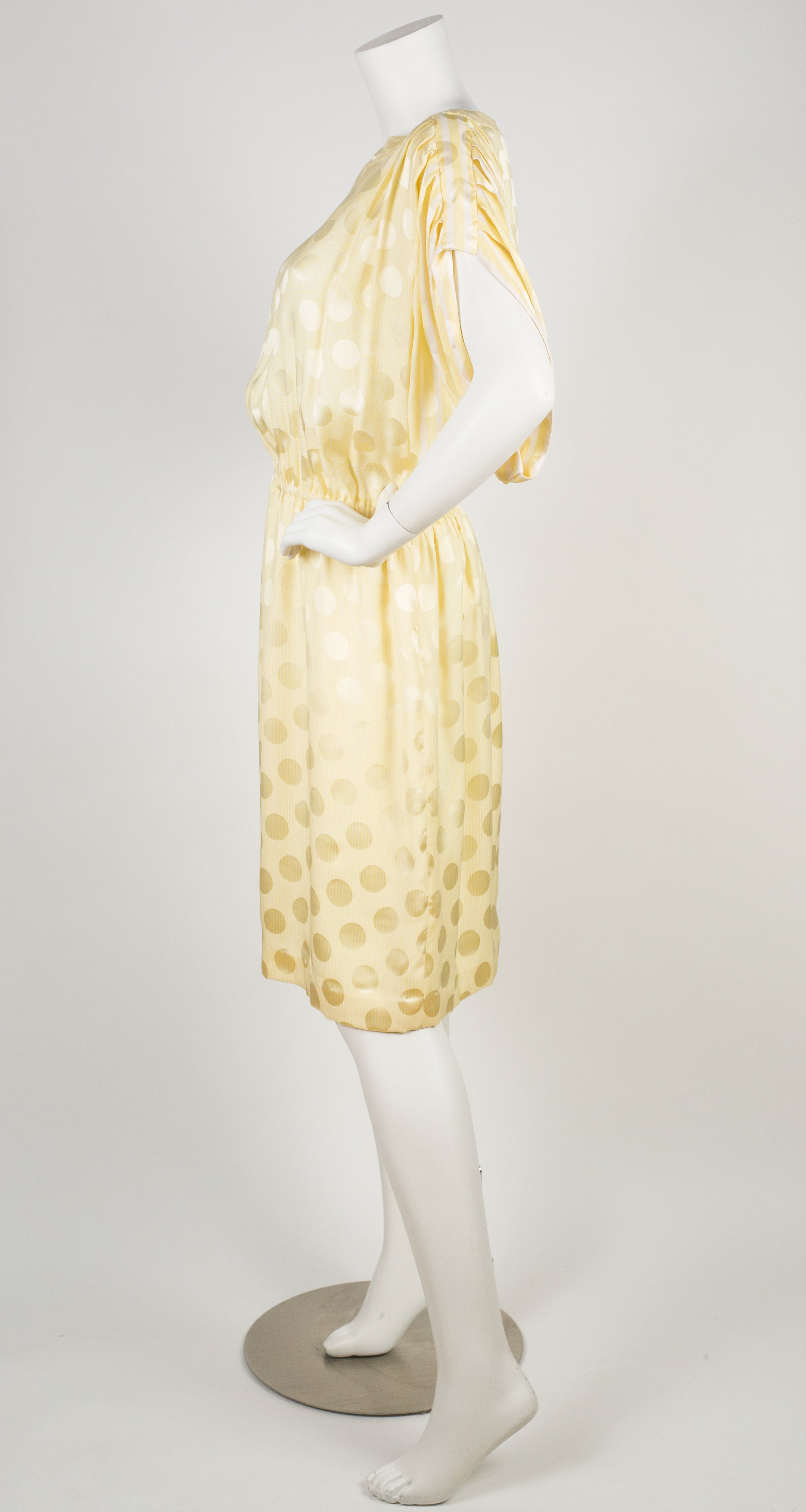 1980s Yellow Polka-Dot Silk Jacquard Dress