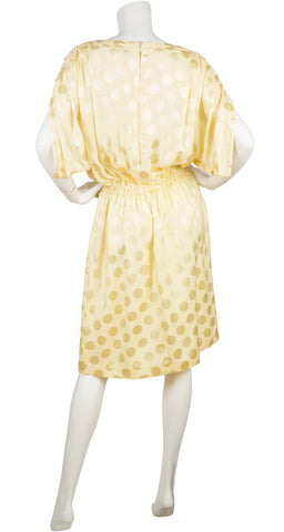 1980s Yellow Polka-Dot Silk Jacquard Dress