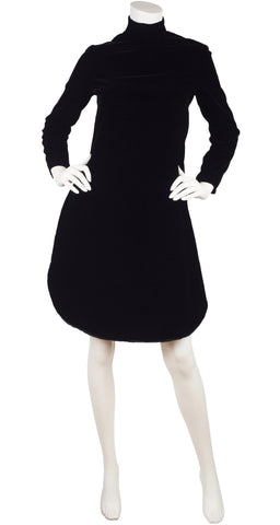 c. 1970 Space Age Black Velvet Tulip Hem Dress