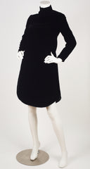 c. 1970 Space Age Black Velvet Tulip Hem Dress
