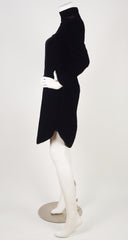 c. 1970 Space Age Black Velvet Tulip Hem Dress