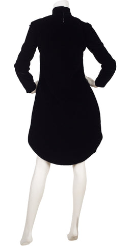 c. 1970 Space Age Black Velvet Tulip Hem Dress