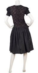 1980s Black Lace & Silk Taffeta Party Dress