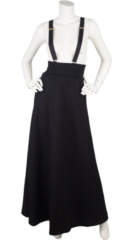 1970s Black Wool Suspender Maxi Skirt