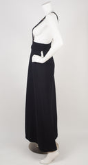 1970s Black Wool Suspender Maxi Skirt