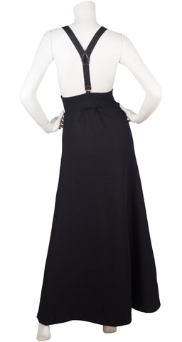 1970s Black Wool Suspender Maxi Skirt