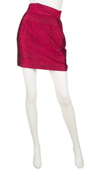 1990s Iridescent Red Raw Silk Mini Skirt Suit