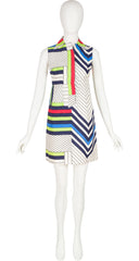 1960s Mondrian Color Block Raw Silk Mini Dress