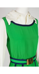 1960s Mod Green & White Collared Dress