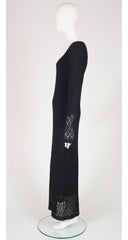 1990s Black Crochet Scoop Neck Long Sleeve Dress