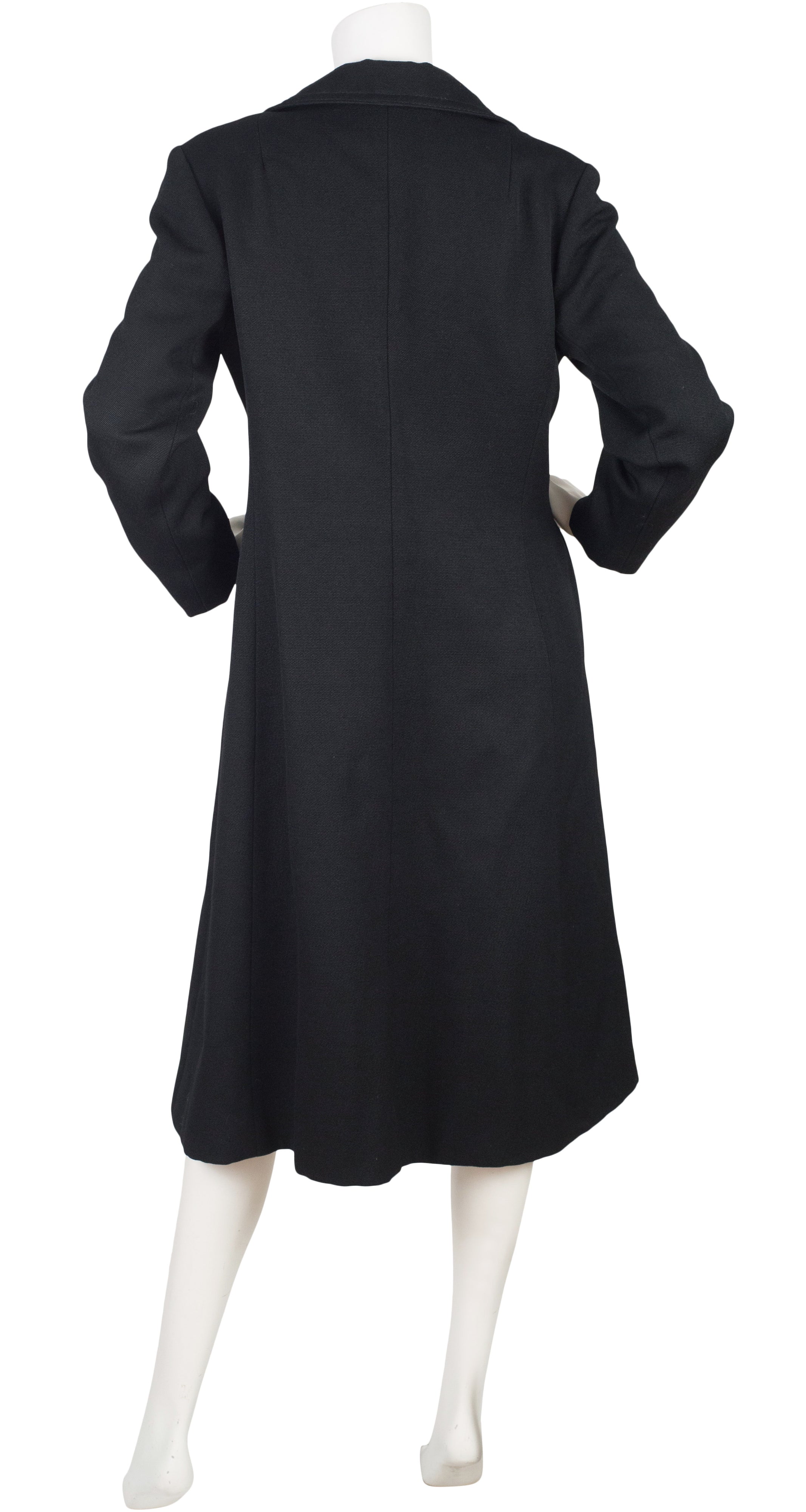 1970s Mod Rounded Lapel Black Wool Coat