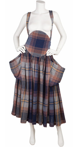 1984 Documented Plaid High-Waisted Suspender Skirt