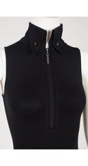 2000s Black Cotton High Collar Zip-Up Bodysuit