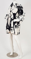 1980s Face Print Black & White Faux Fur Coat