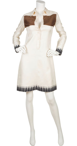1960s "Little Priest" Cream Silk Twill Shirt Dress