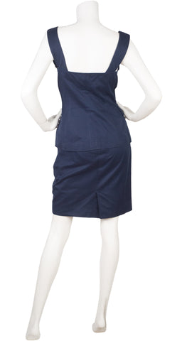 1990s Navy Cotton Gabardine Skirt Suit