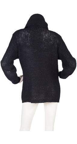 1970s Black Mohair Tie-Neck Cardigan