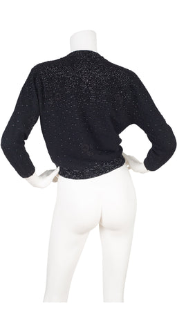 1960s Black Hand Beaded Angora Cardigan