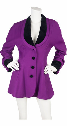 1989 Purple Wool & Black Velvet Blazer