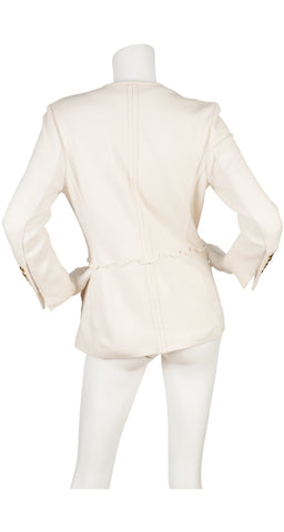1990s Ruffle Cream Wool Jersey Blazer