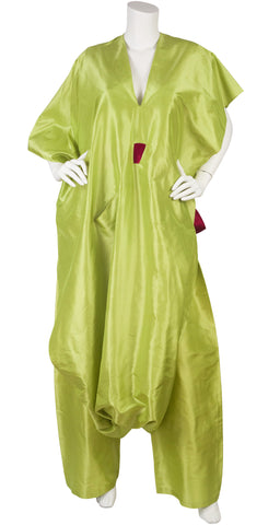 1980s Japanese-Inspired Lime Green Silk Taffeta Jumpsuit Set