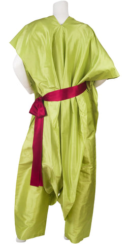 1980s Japanese-Inspired Lime Green Silk Taffeta Jumpsuit Set