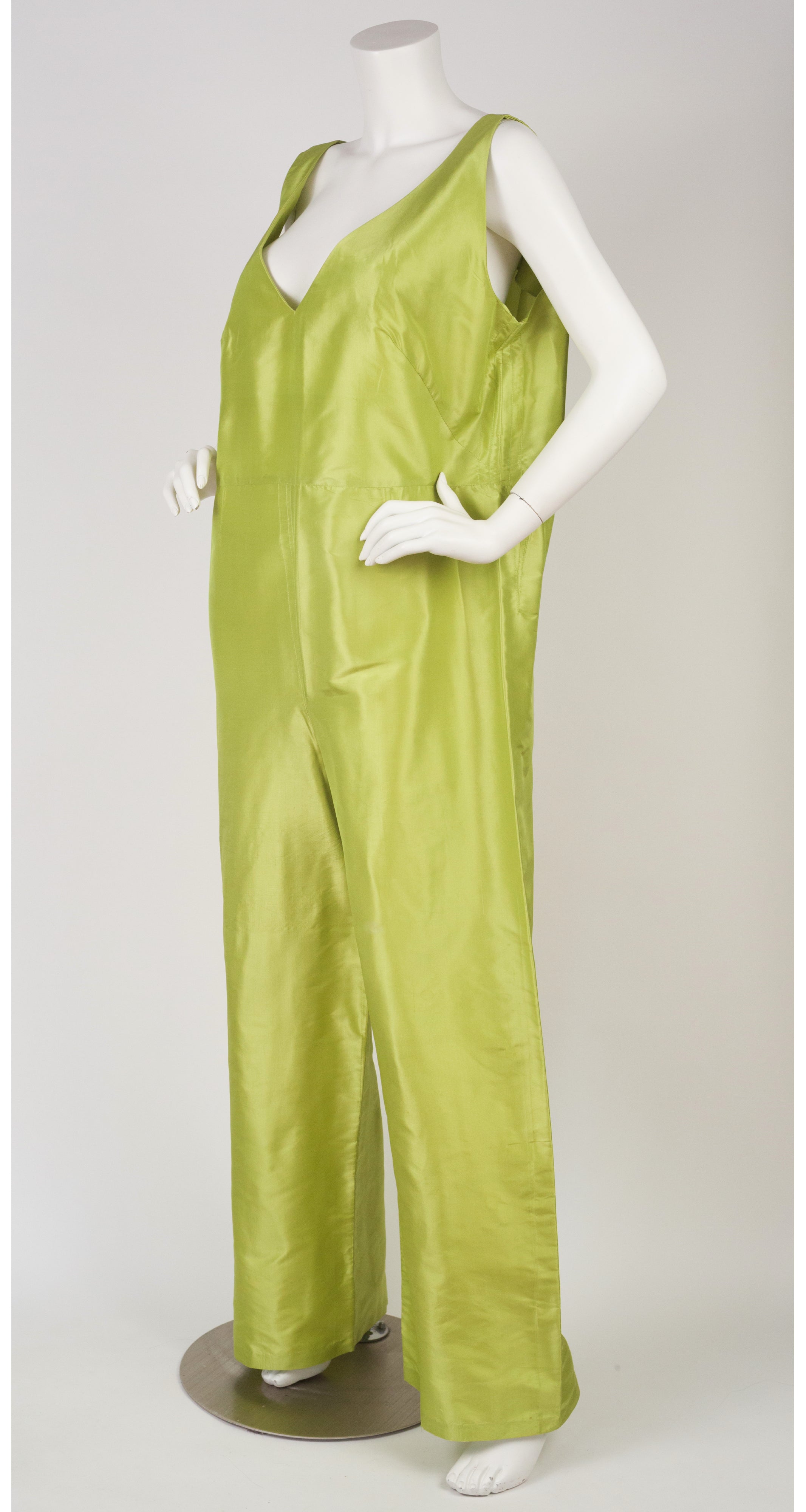 1980s Japanese-Inspired Lime Green Silk Taffeta Jumpsuit Set