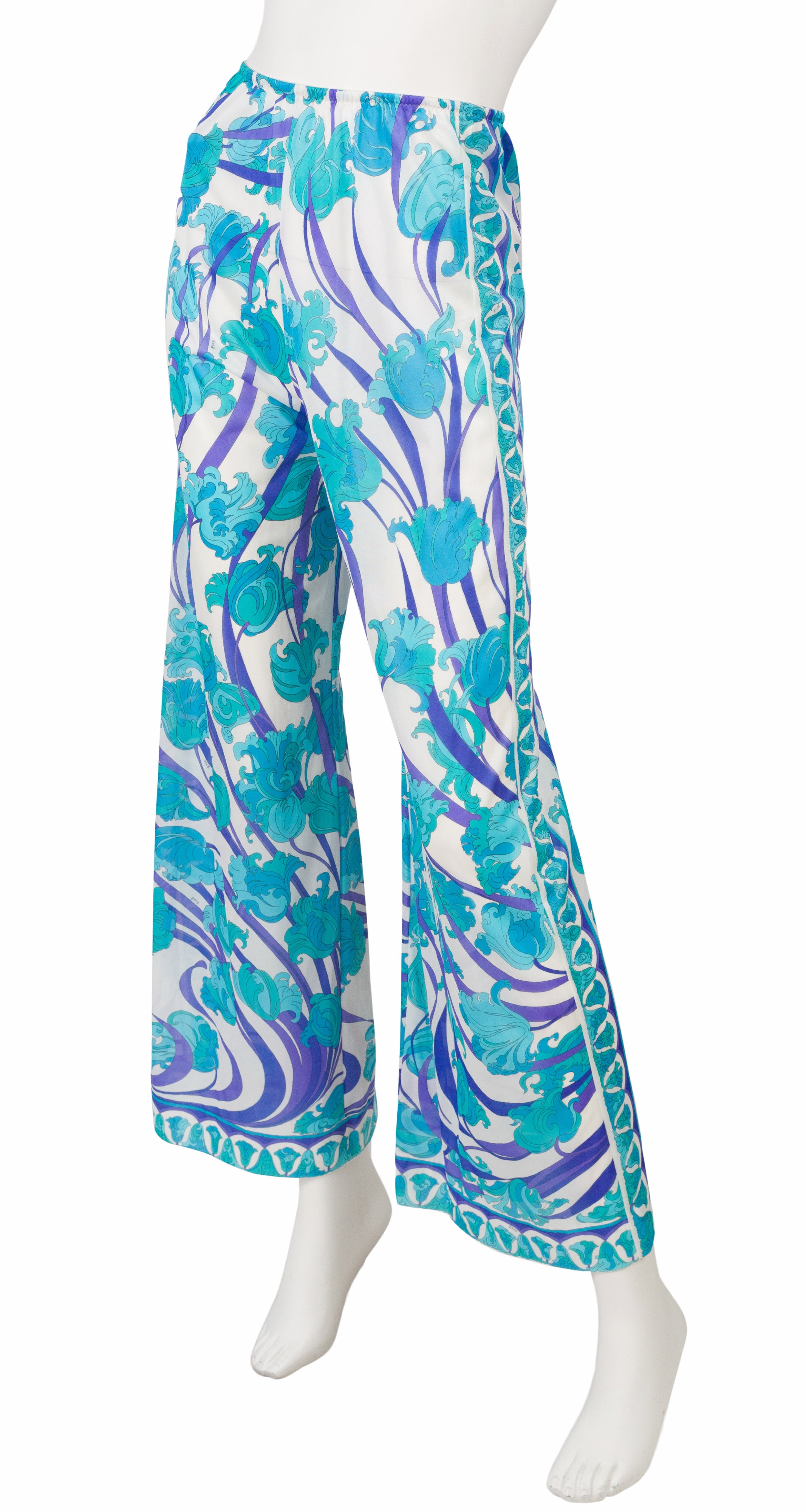 1960s Blue Floral Loungewear Pant Set