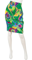 1990s Green Linen High-Waisted Pencil Skirt