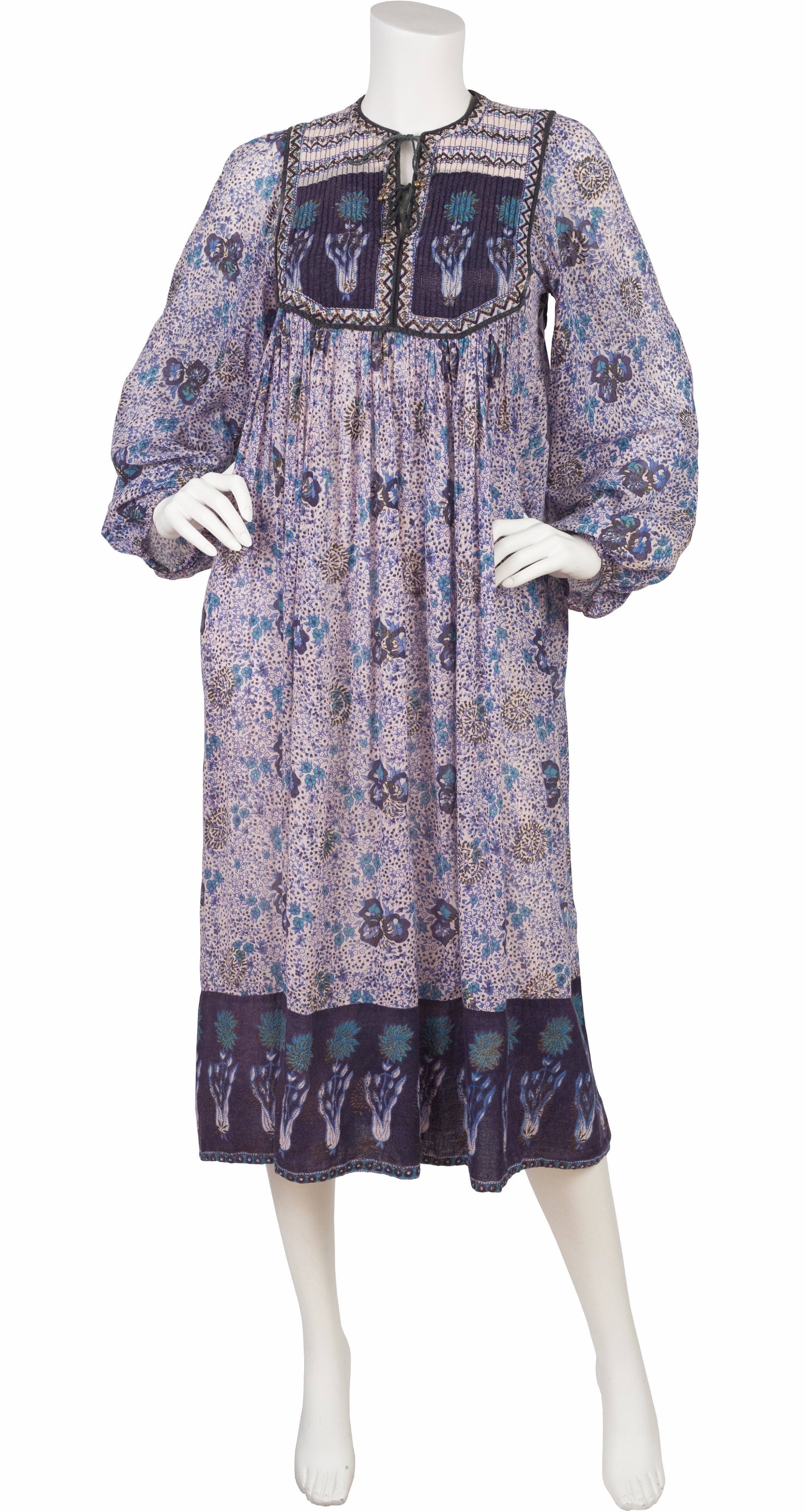 1970s Indian Cotton Balloon Sleeve Dress