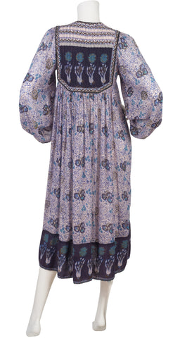 1970s Indian Cotton Balloon Sleeve Dress