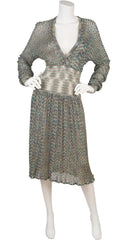 1970s Lurex & Rayon Knit V-Neck Dress