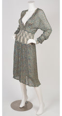 1970s Lurex & Rayon Knit V-Neck Dress